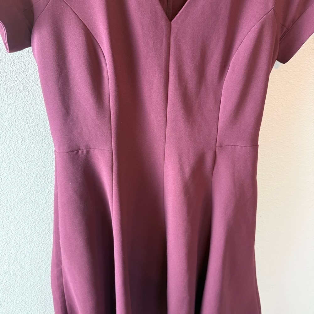 Gal Meets Glam Collection Serena Tie Cuff Fit and Flare Dress Burgundy 4 - Picture 5 of 14